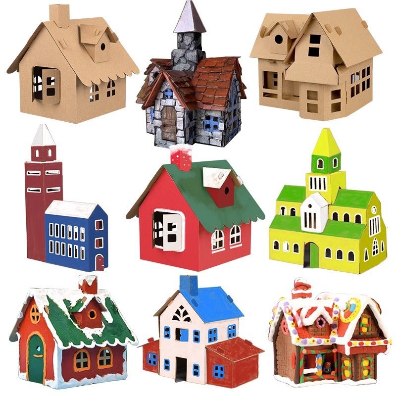 Christmas Castle Corrugated Paper Box Cardboard Colored 3D Cabin Kindergarten Children'S Handmade Diy Cardboard Assembled Toy - Image 3